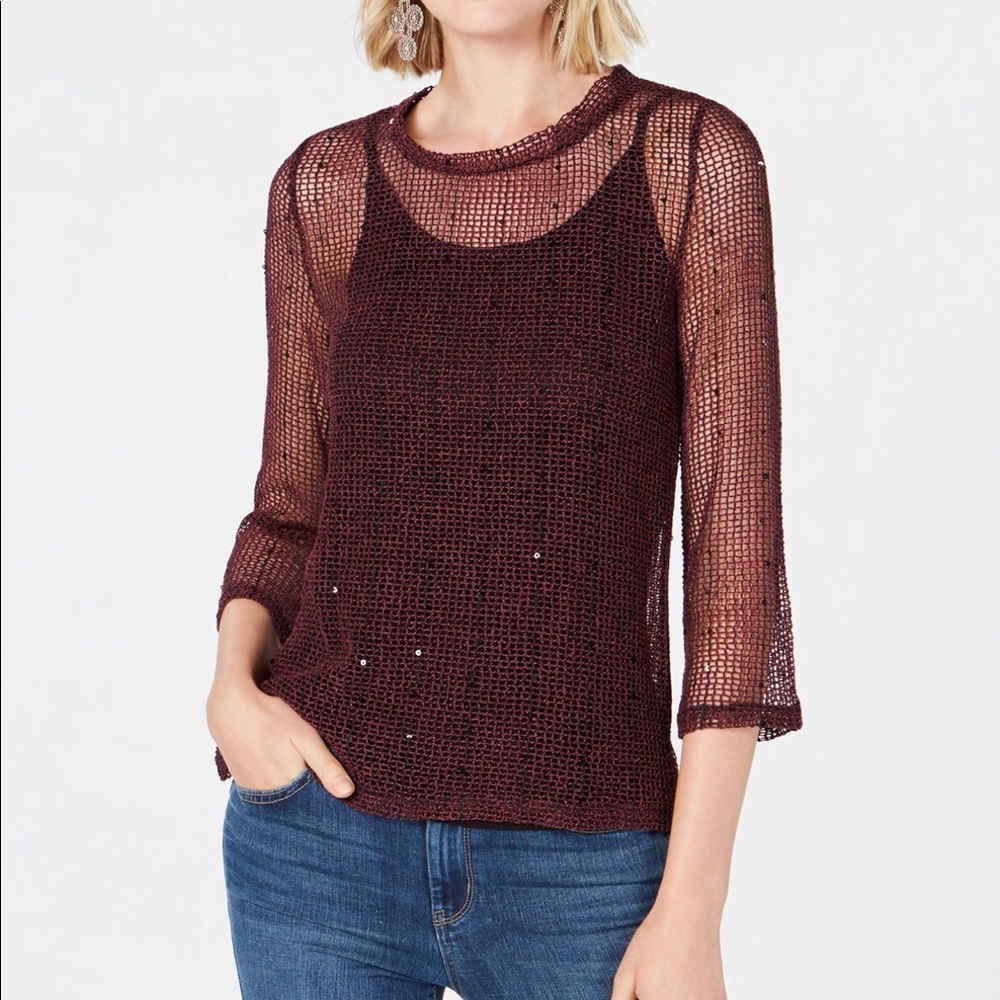 NWT INC Women’s Sequins Open Knit Top